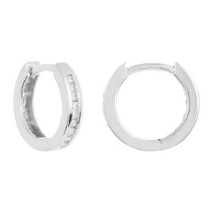 14k white gold 13mm diamond huggies front and side view