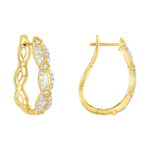 14k yellow gold fancy diamond hoops front and side view