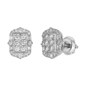 14K White Gold Emerald Shaped Diamond Studs