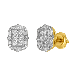 14K Two Tone Gold Emerald Shaped Diamond Studs