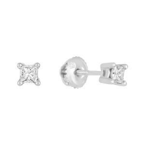 14k white gold .12 carat princess studs front and side view