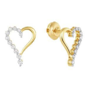 14k yellow gold journey heart diamond studs front and side view