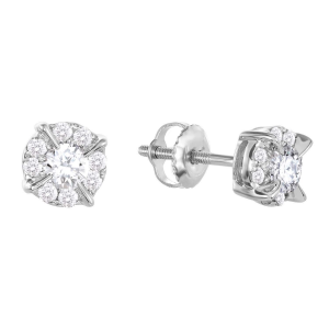 14k White Gold Round Claw Prong Diamond Earrings 