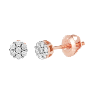 14k rose gold mini flower diamond earrings front and side view