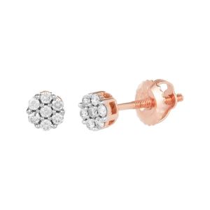 14k rose gold flower design diamond earrings front and side view