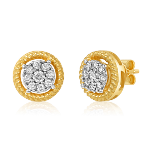 14k two tone round cluster cable earrings side view