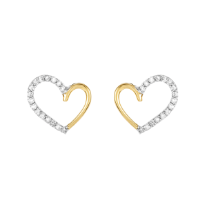 14k Yellow Gold Diamond Heart Stud Earrings 