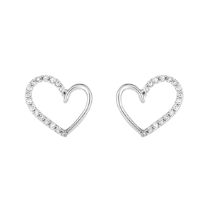14k White Gold Diamond Heart Stud Earrings 