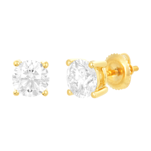 14K Yellow Gold Round Lab Grown Diamond Stud Earring