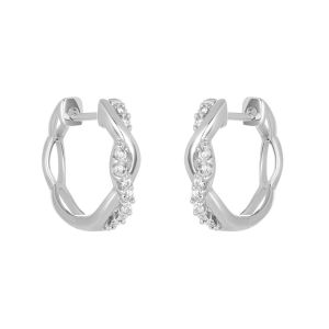 14k White Gold Diamond Huggie Twist Earrings 
