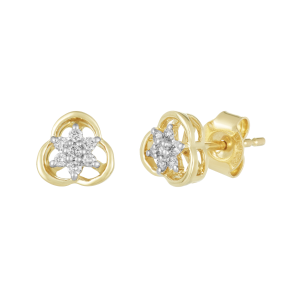 14k yellow gold diamond earrings front and side view