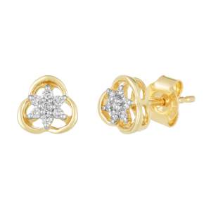 14k yellow gold diamond earrings front and side view