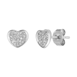 14K White Gold Pave Heart Diamond Stud Earrings