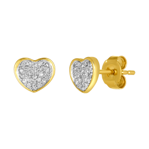 14K Yellow Gold Pave Heart Diamond Stud Earrings