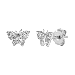14K White Gold Pave Butterfly Diamond Stud Earrings