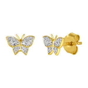 14K Yellow Gold Pave Butterfly Diamond Stud Earrings