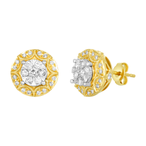 14K Yellow Gold Vintage Cluster Diamond Stud Earrings