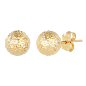 14K Yellow Gold 8mm Diamond Cut Ball Stud Earrings