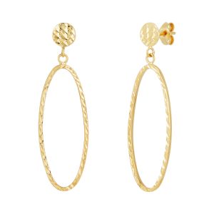 14K Yellow Gold Diamond Cut Oval Dangle Earrings with Post Back