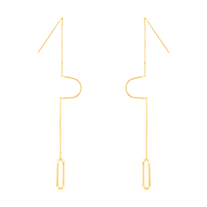 14K Yellow Gold Paperclip Dangle Threader Earrings