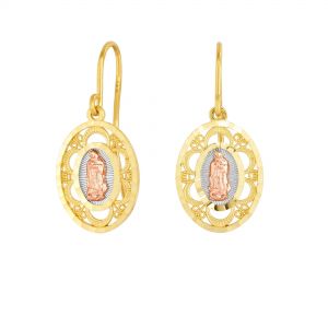 14k Gold Tri-Color Our Lady of Guadalupe Earrings