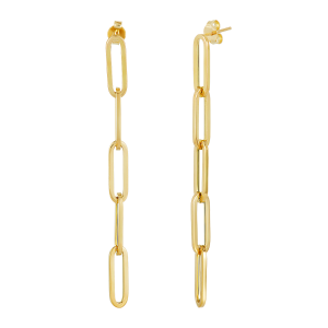14K Yellow Gold Paperclip Long Dangle Earrings