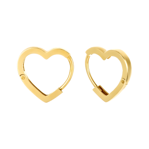 14K Yellow Gold High Polish Heart Huggie Earrings