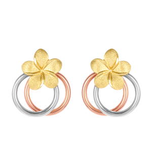 14k Gold Tri Color Plumeria & Ring Earrings 