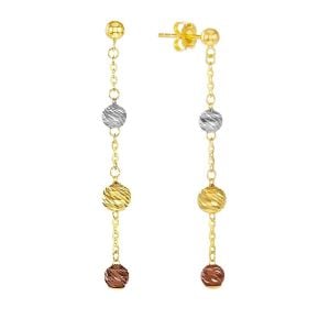 14k Tri Color Gold Hanging Diamond Cut Beads Earrings