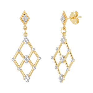 14k gold two tone diamond cut marquise design earrings front and side view