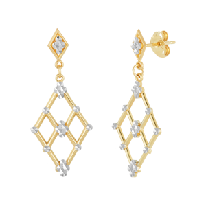 14k Gold Two Tone Diamond Cut Marquise Design Earrings 