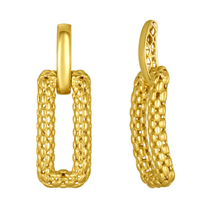 14K Yellow Gold Rectangle Dangle Earrings