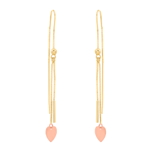 14K Tri Color Gold Heart Threader Earrings