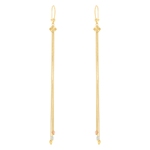 14K Tri Color Gold Triple Strand Dangle Earrings