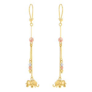 14k Tri Color Gold Diamond Cut Elephant Earrings 