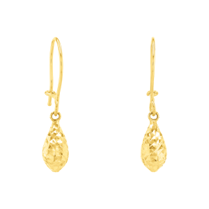 14K Yellow Gold Diamond Cut Teardrop Dangle Earrings
