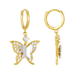 14K Two Tone Gold Butterfly Dangle Earrings