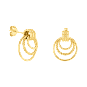 14K Yellow Gold Fancy Triple Ring Earrings