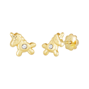 14K Yellow Gold Unicorn Cubic Zirconia Children's Earrings