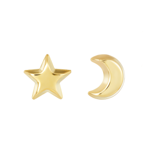 14K Yellow Gold Star and Half Moon Children's Earrings