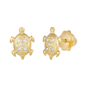 14K Yellow Gold Turtle Cubic Zirconia Children's Earrings