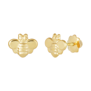 14K Yellow Gold Bumblebee Children's Earrings