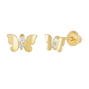 14K Yellow Gold Butterly Cubic Zirconia Children's Earrings