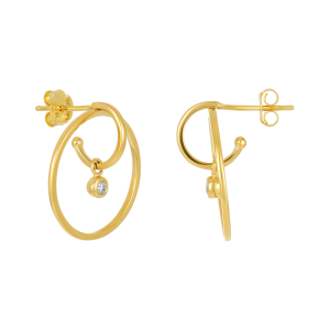 14k yellow gold double hoop diamond earrings front and side view