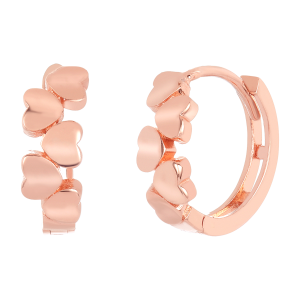 14k rose gold heart hoop earrings front and side view