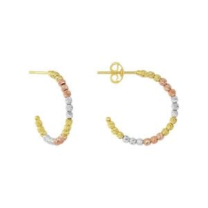 14K Tri Color Gold Beaded Hoops