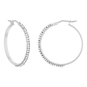14K White Gold Swarovski Elements Hoop Earrings