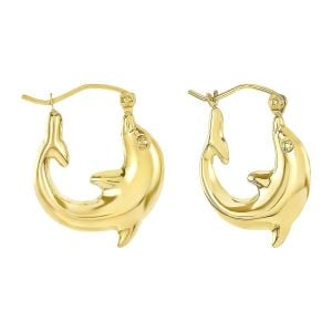 14k Yellow Gold Small Dolphin Hoop Earrings 