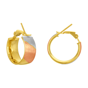 14K Tri Color Gold 19mm Flat Hoop Earrings
