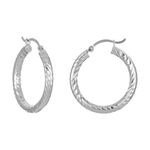 14K White Gold 25mm Diamond Cut Polished Hoop Earrings